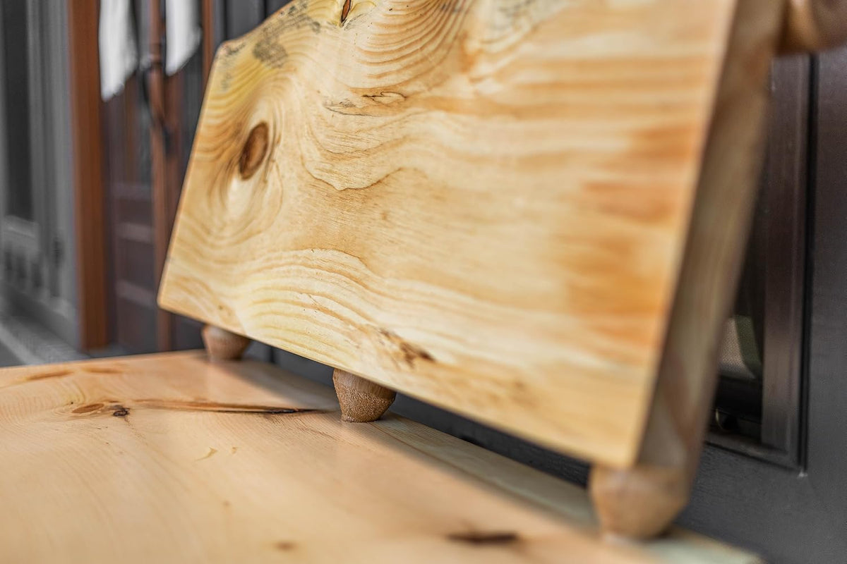 Rustic Log Live Edge Wooden Bench with Live Edge Slab Back Support (Natural Clear)