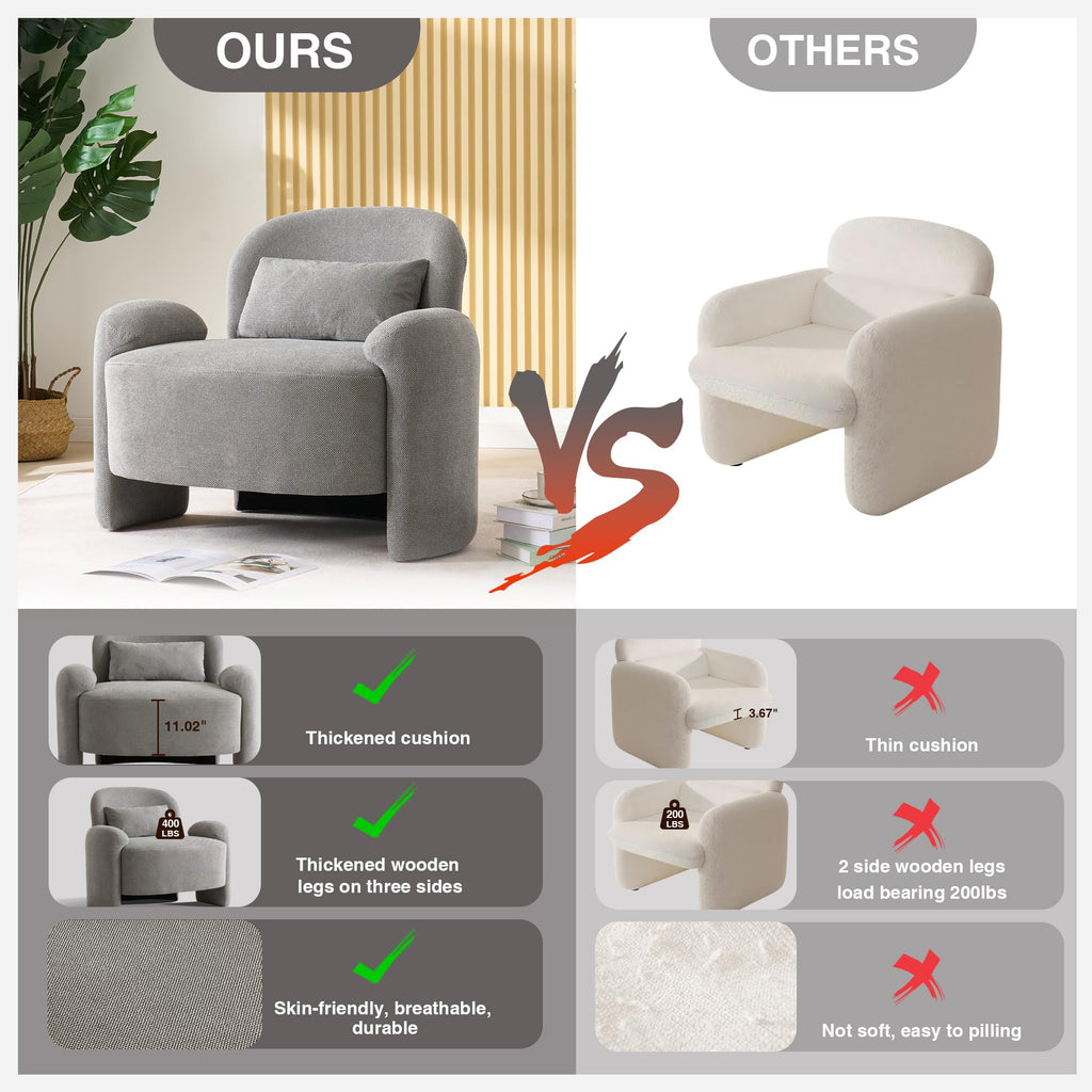 LOULENS Accent Chair Set of 2, Linen Fabric Lounge Armchair, Yellow