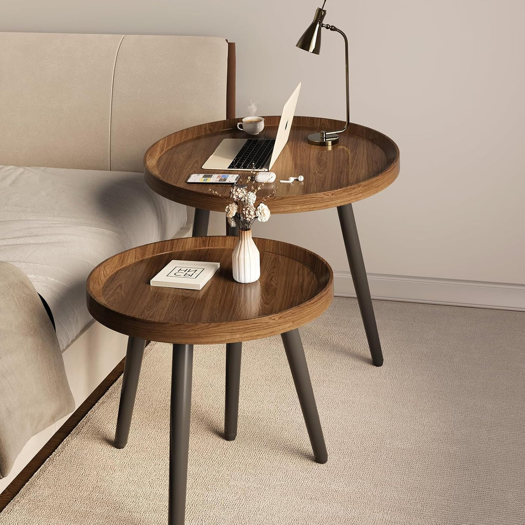 Walnut Round Nesting Coffee Table Set