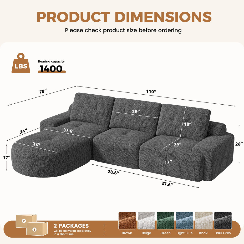 110" Modern Modular Sectional Sofa