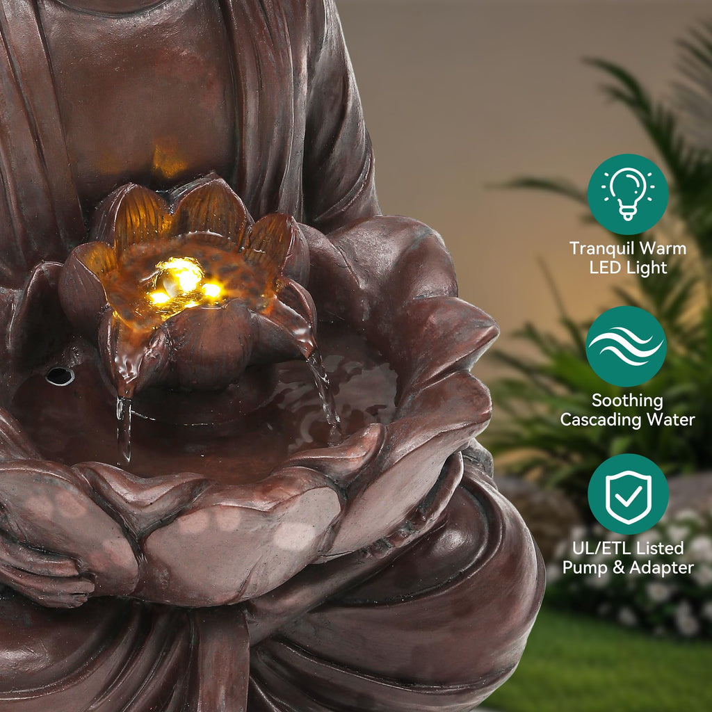 23" H Tiki Statue Outdoor Water Fountain with LED Lights