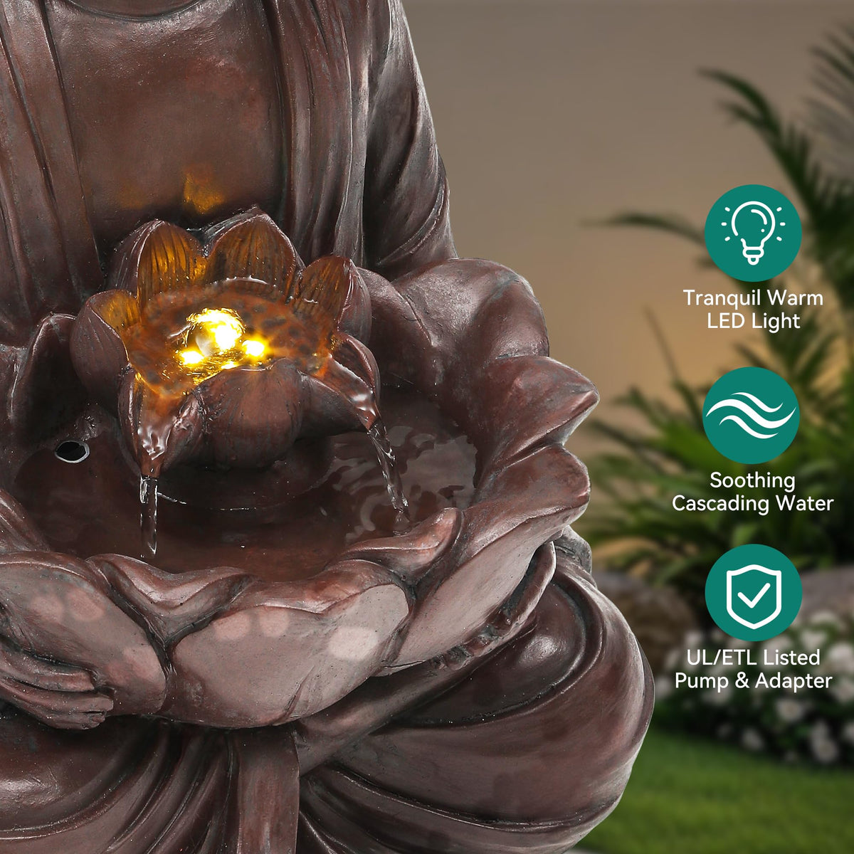 23" H Tiki Statue Outdoor Water Fountain with LED Lights