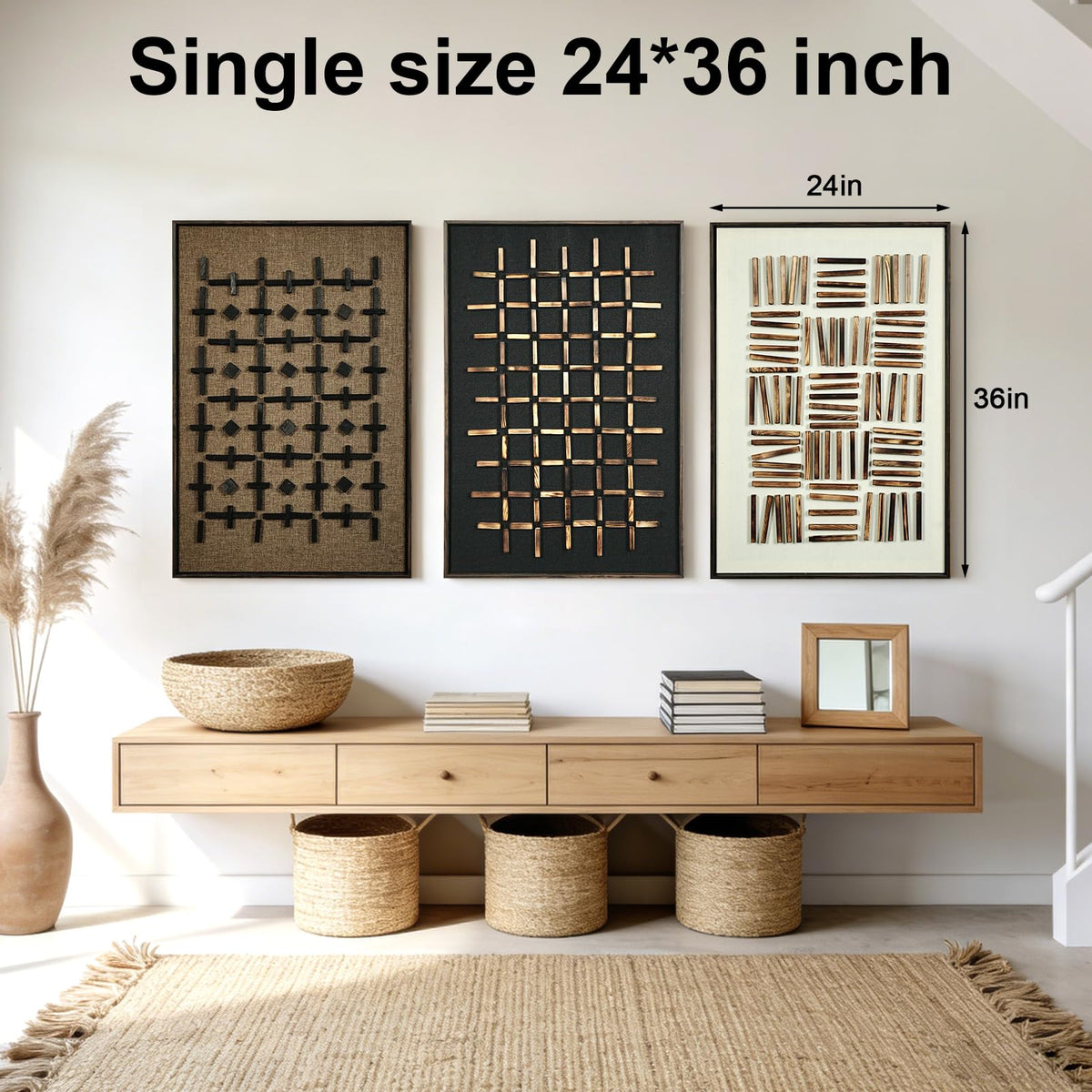 Framed 3D Geometric Sandstone Wall Art – Set of 3