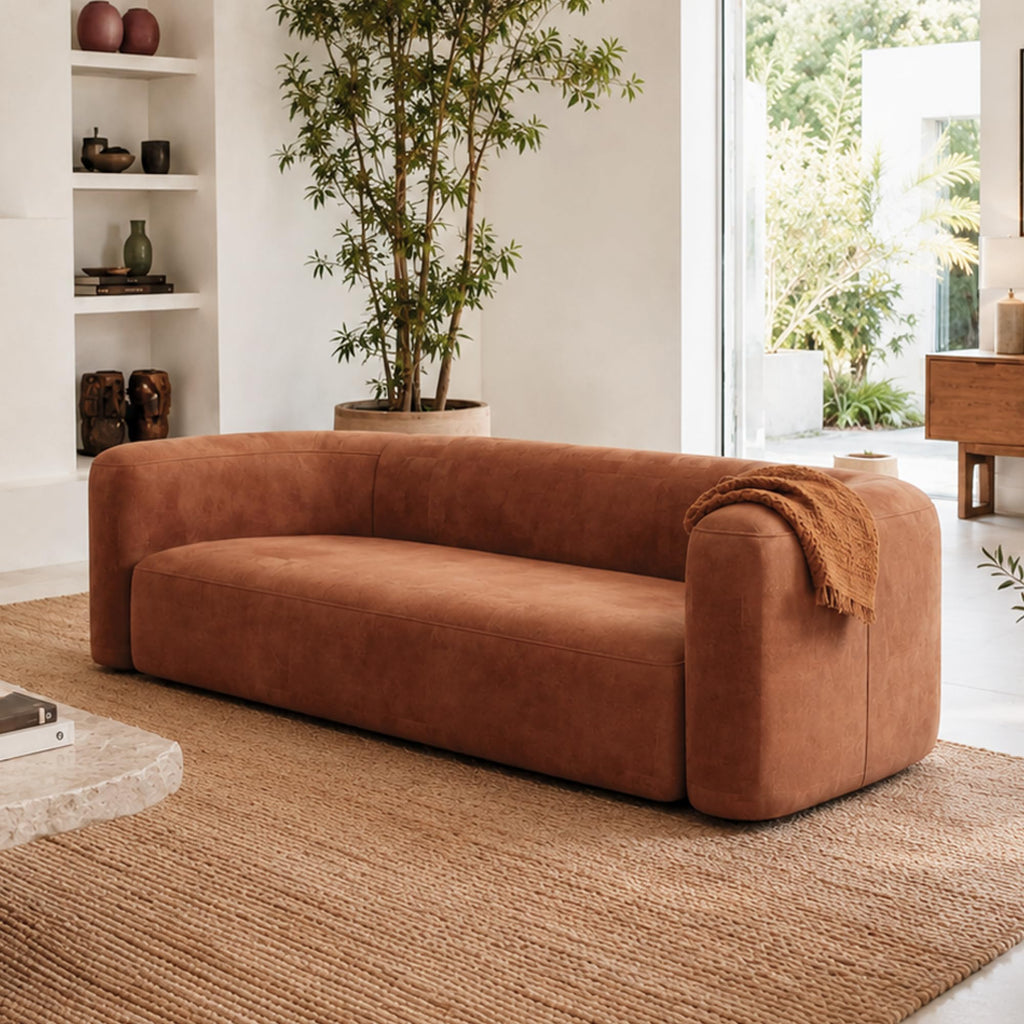 Acanva Mellow Modern Tight Curved Back Velvet Sofa, 4 Seater Modular
