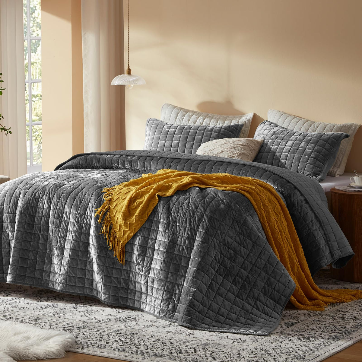 LEAONME Velvet Quilt King Size-98''x106''