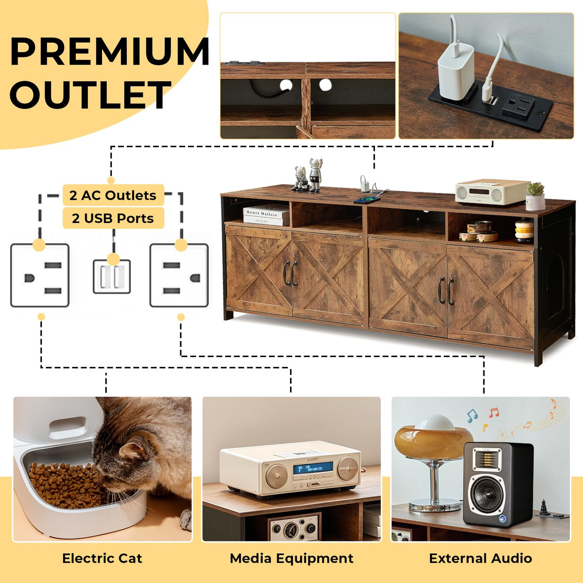 Farmhouse Double Cat Litter Box Cabinet