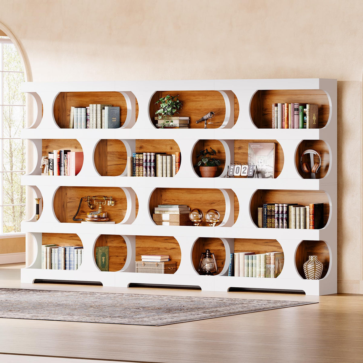 71-Inch S-Shaped 4-Tier Bookcase – Set of 2