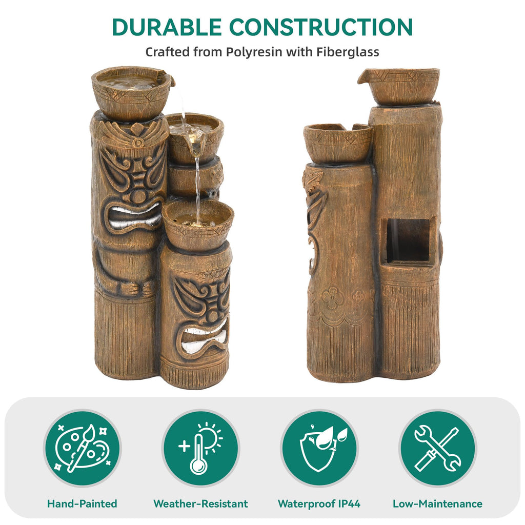 23" H Tiki Statue Outdoor Water Fountain with LED Lights