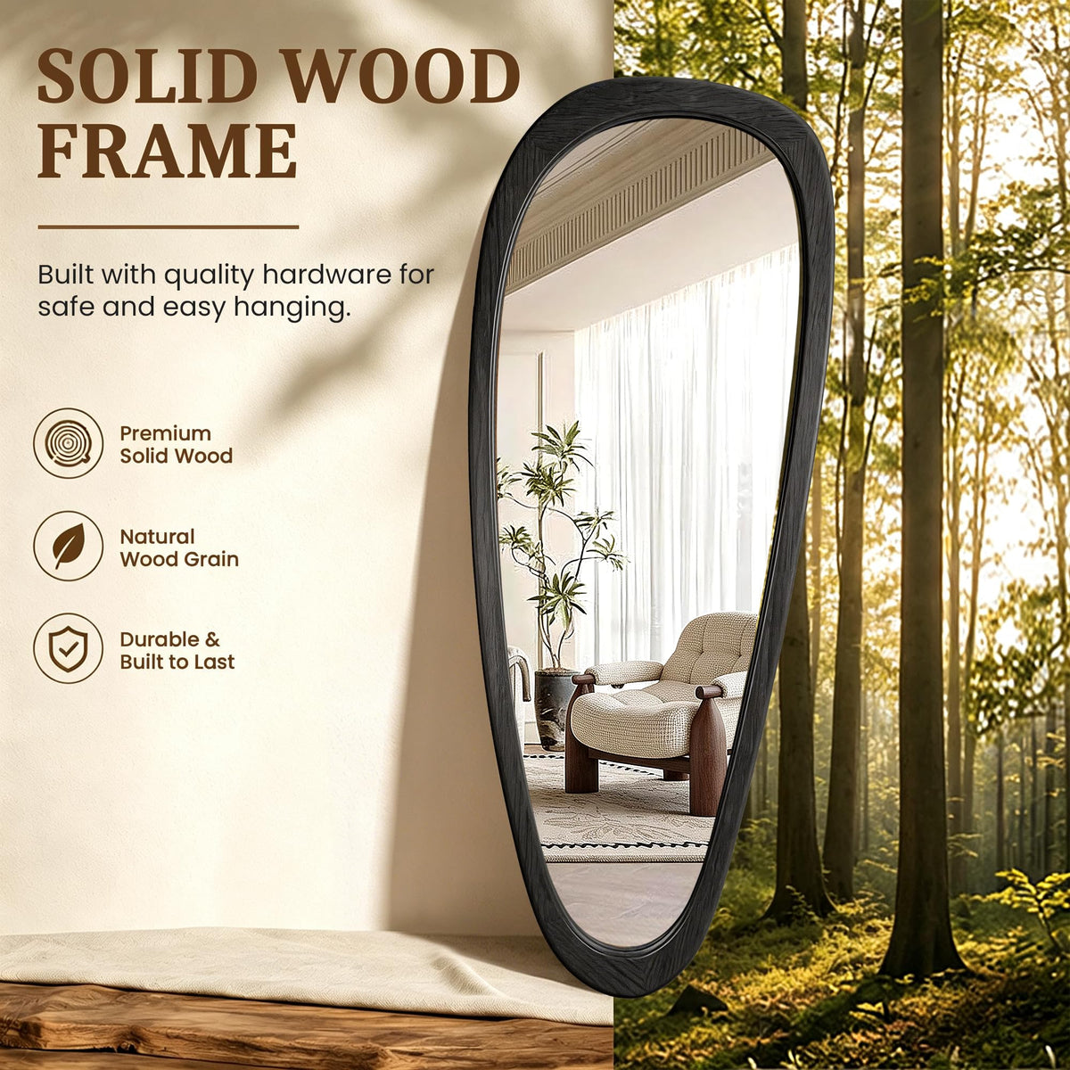 Solid Wood Irregular Full-Length Mirror