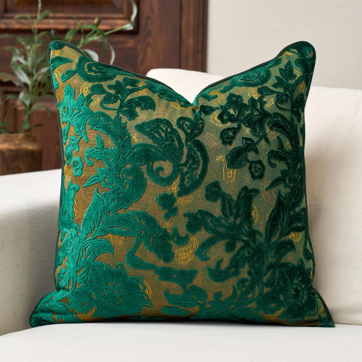 Vintage Floral Cut-Velvet Pillow Cover