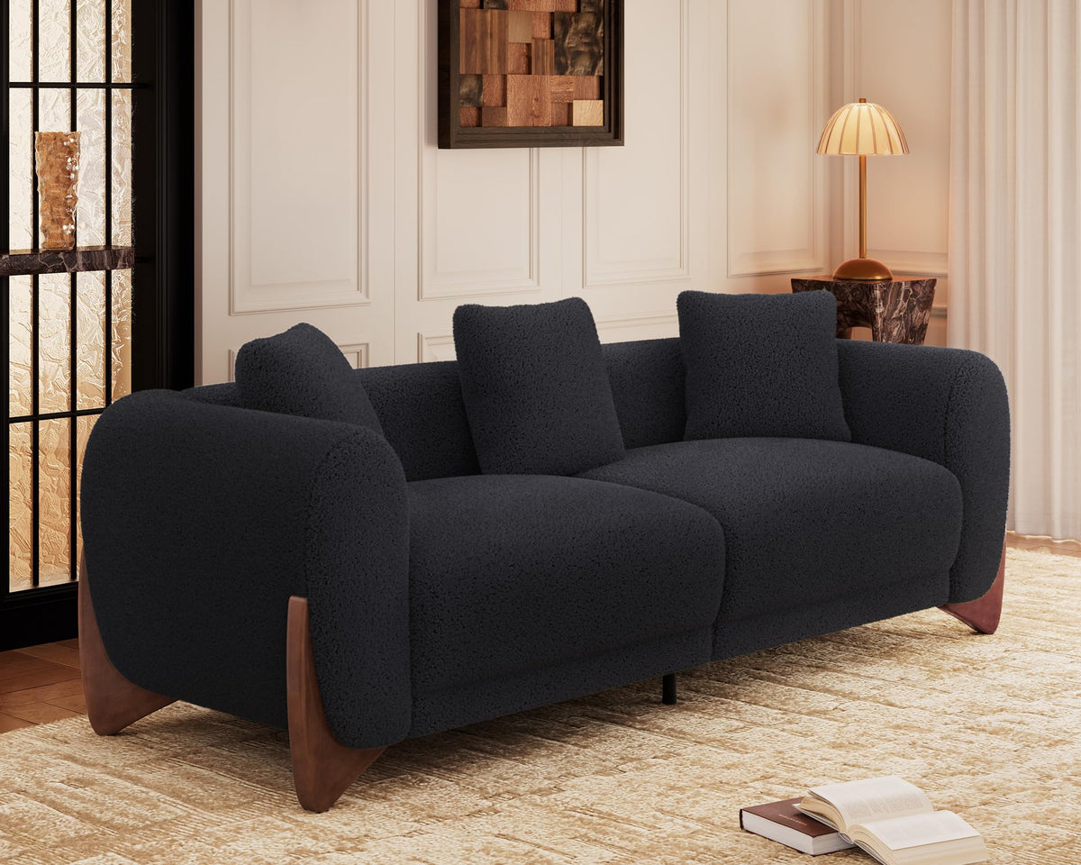 Morden Fort Modern Cloud Sofa Couch - 3 Seater Sherpa Boucle Sofas with Wood Legs