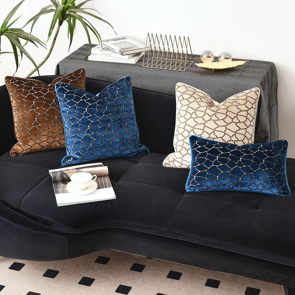 Luxury Brown Cut Pile Velvet Pillow Covers 18x18 with Raised Textured Pattern(Not a