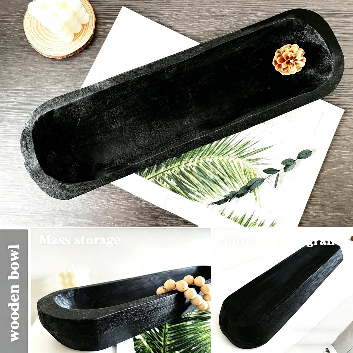 Hand-Carved Wooden Dough Bowl Centerpiece