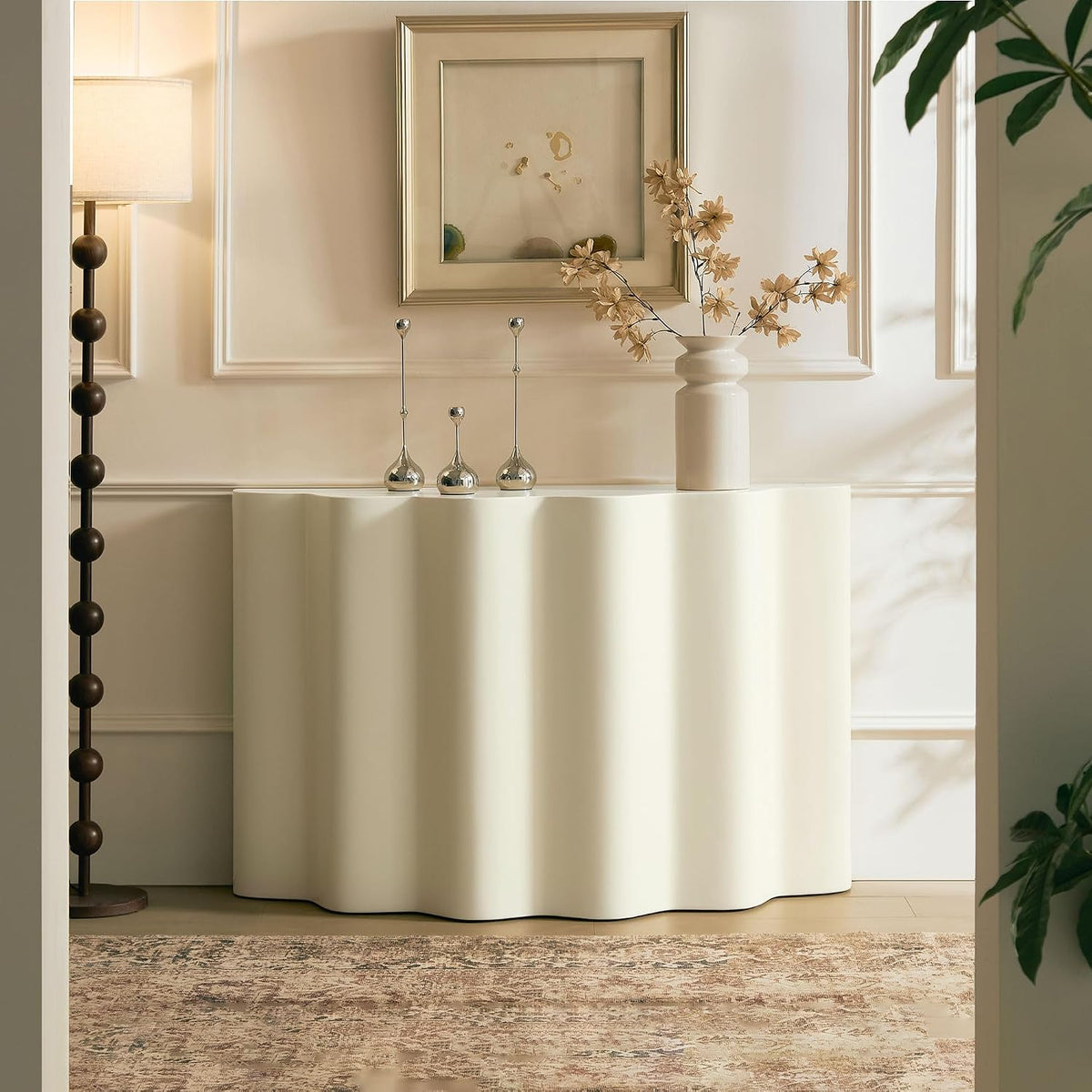 47.24" Fiberglass Entryway Table, Narrow Long Console Table, Modern Wavy Design Sofa Table Entrance Table for Living Room,Foyer,Hallway,No Need Assembly