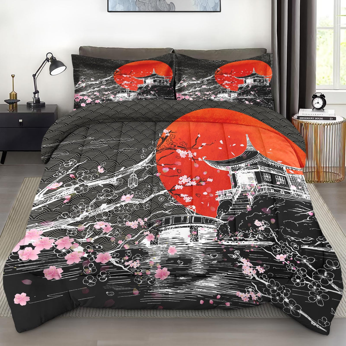 Pamnest Queen Comforter Set, 3 Pieces African Floral Bedding, All Season