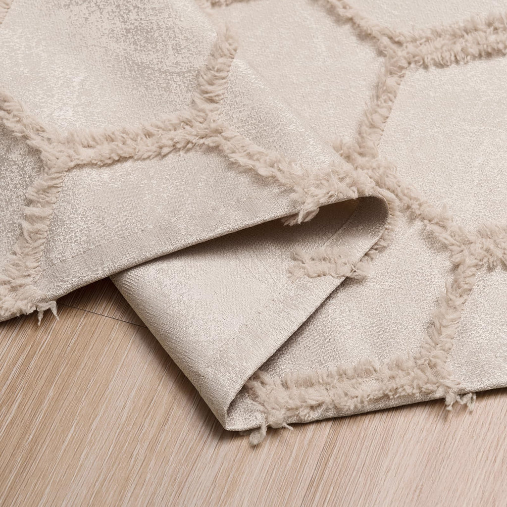 Cream Beige Geometric Jacquard Curtains, Set of Two