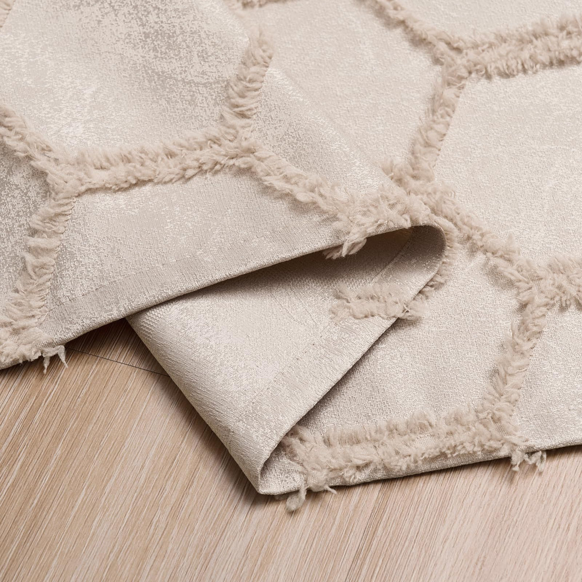Cream Beige Geometric Jacquard Curtains, Set of Two
