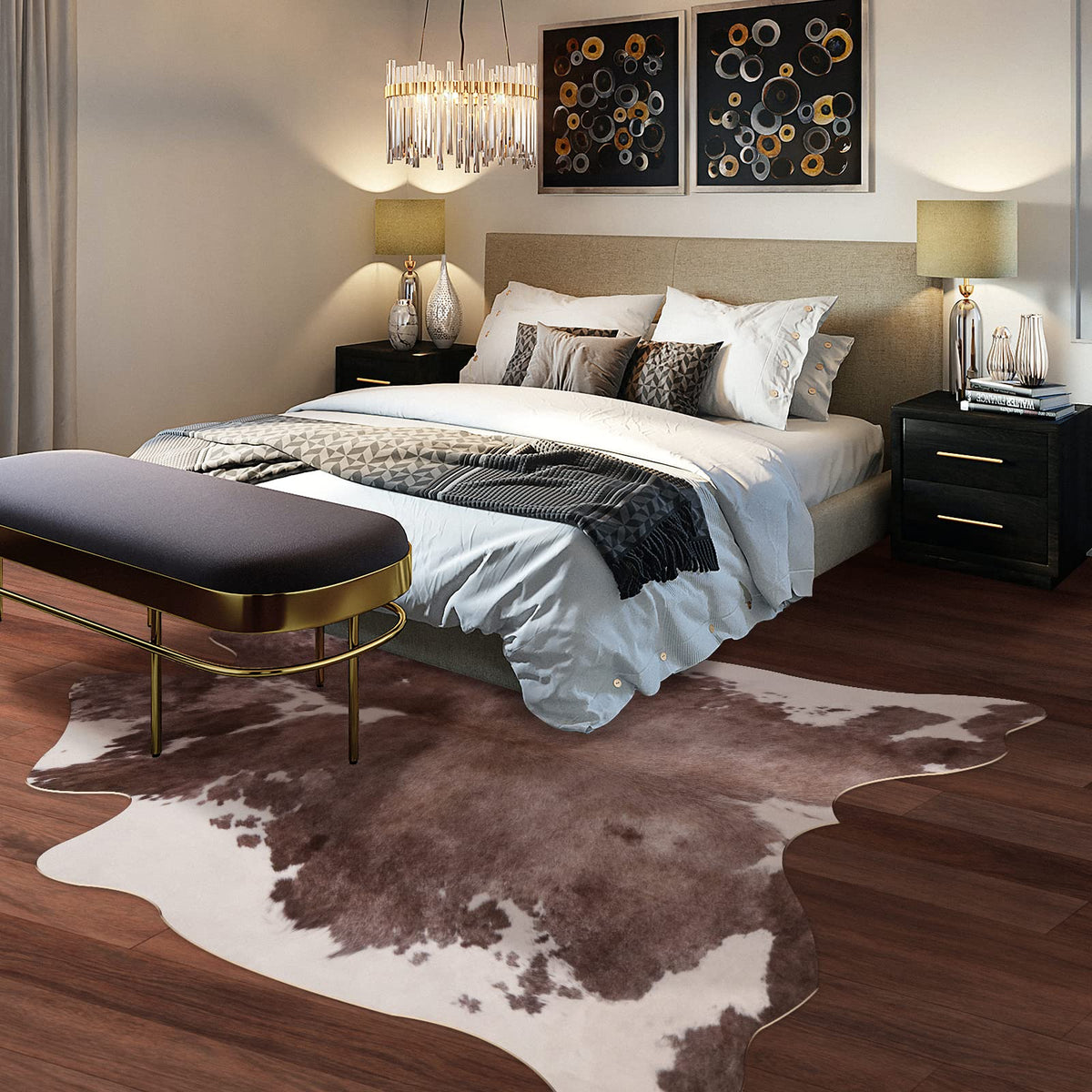 Faux Cowhide Rug 4.6x5.2 ft Cow Hide Faux Cowhide for Living Room Bedroom Dining