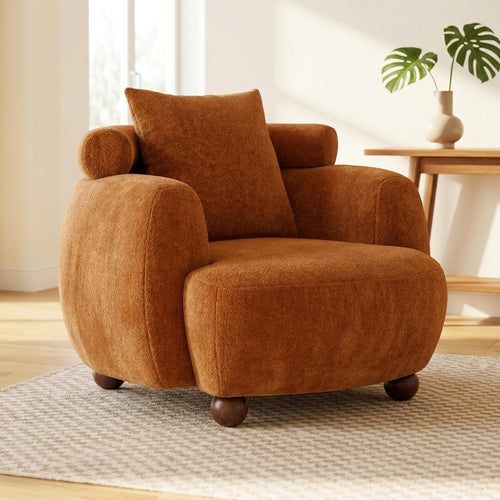 Compact 38in Solid American White Oak Fabric Nordic Style Lazy Chair Pillow for Living Room Home Office Relaxation