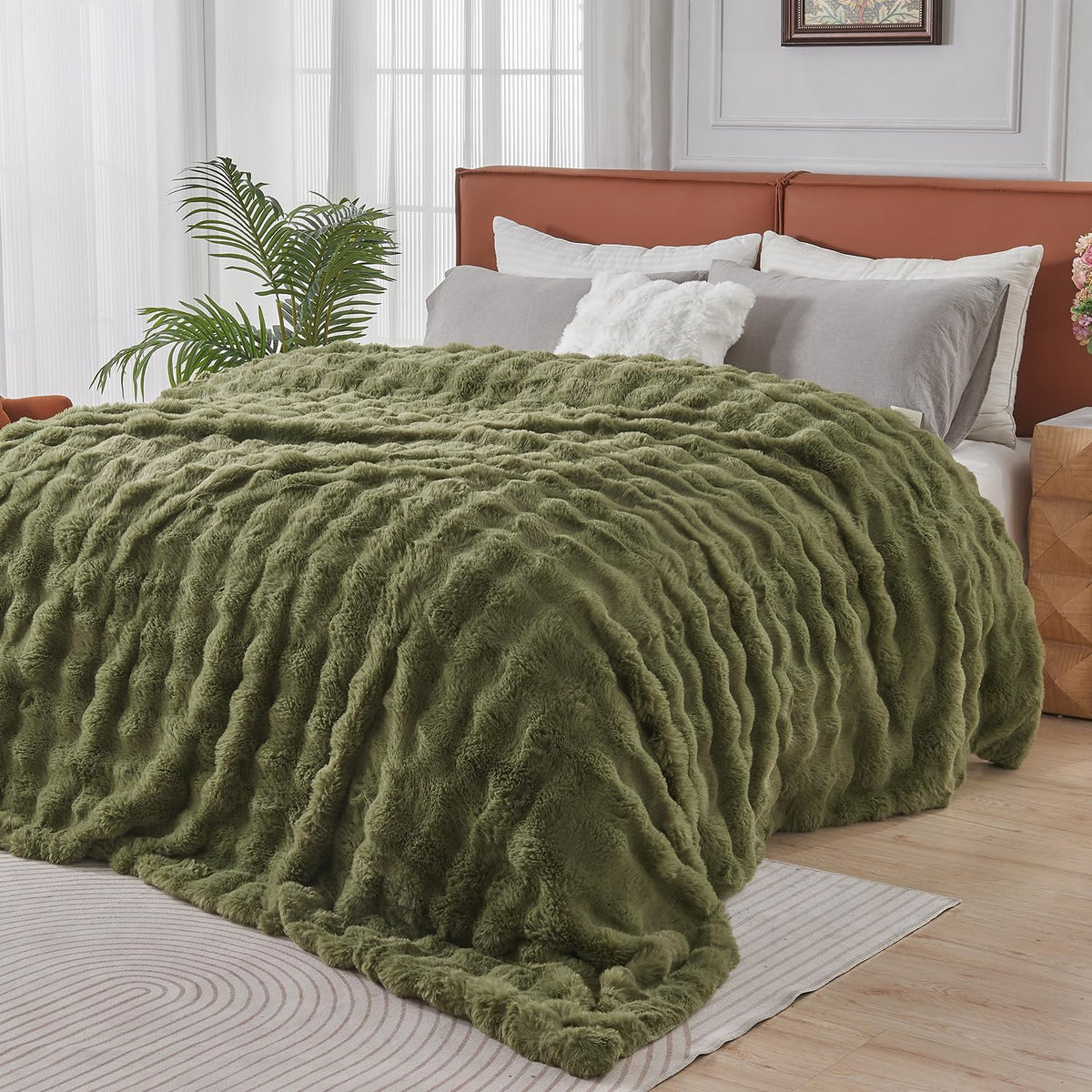 Cow-Print Faux Fur Throw Blanket