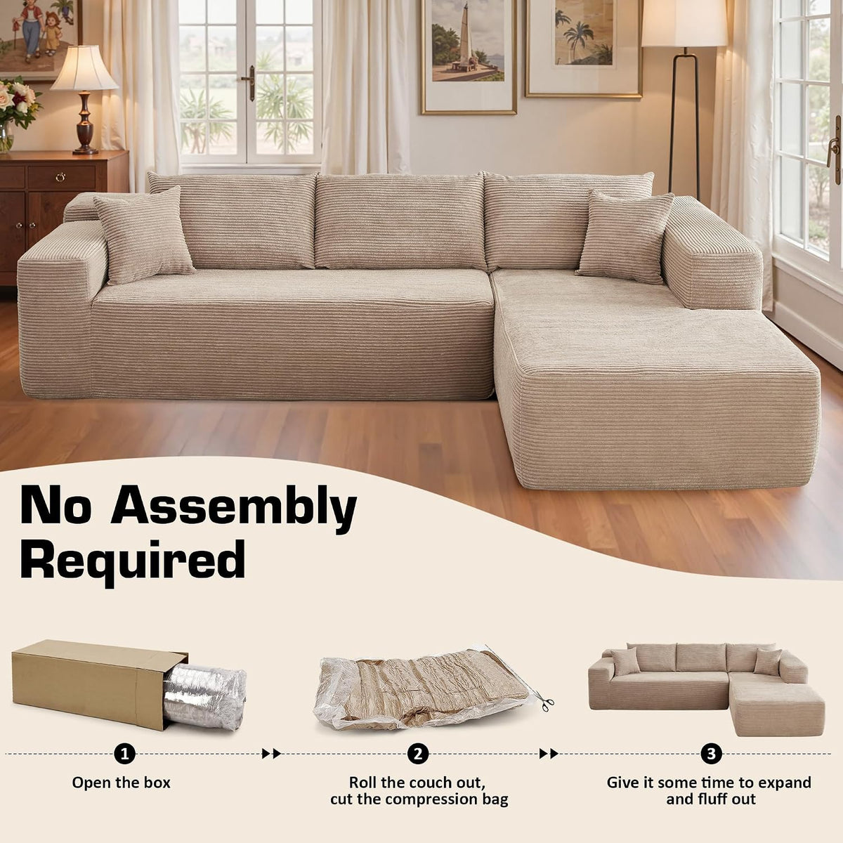 106" Cloud Sectional Couch with Chaise Lounge