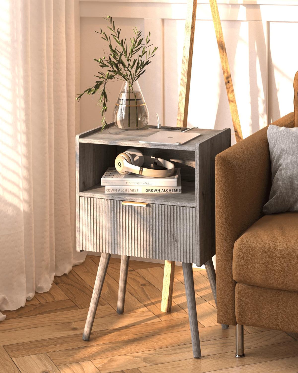 Modern Nightstand with Drawer & Open Shelf
