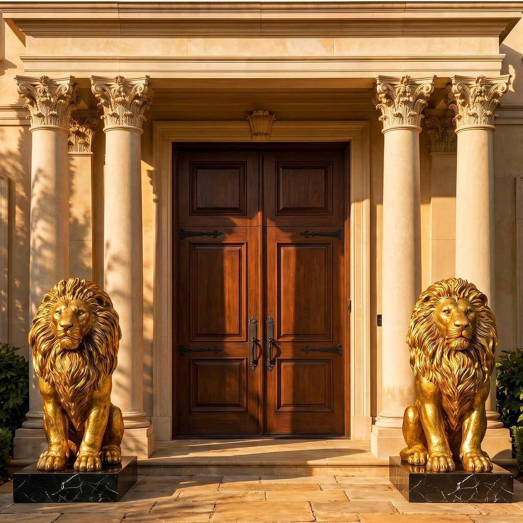 Large Gold Lion Statue, Resin Garden Sculpture, Outdoor Decor