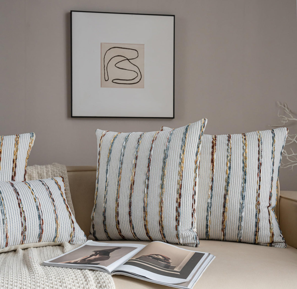 Striped Chenille Pillow Covers