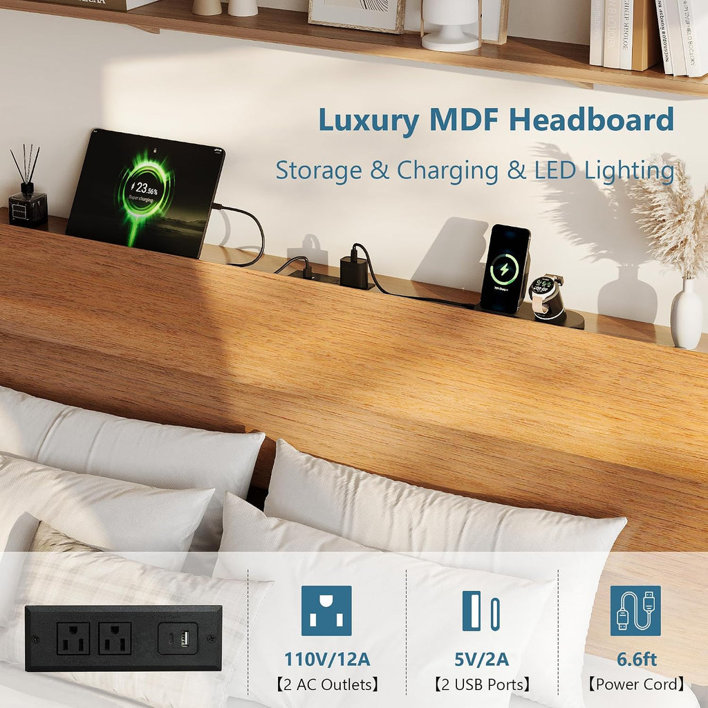 GalnFu King Size Floating Bed Frame with LED Lights