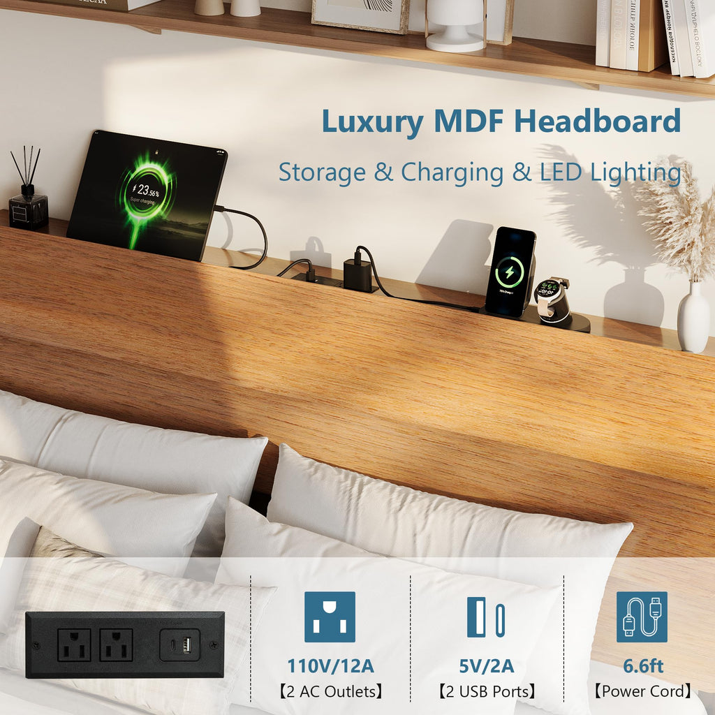 GalnFu King Size Floating Bed Frame with LED Lights