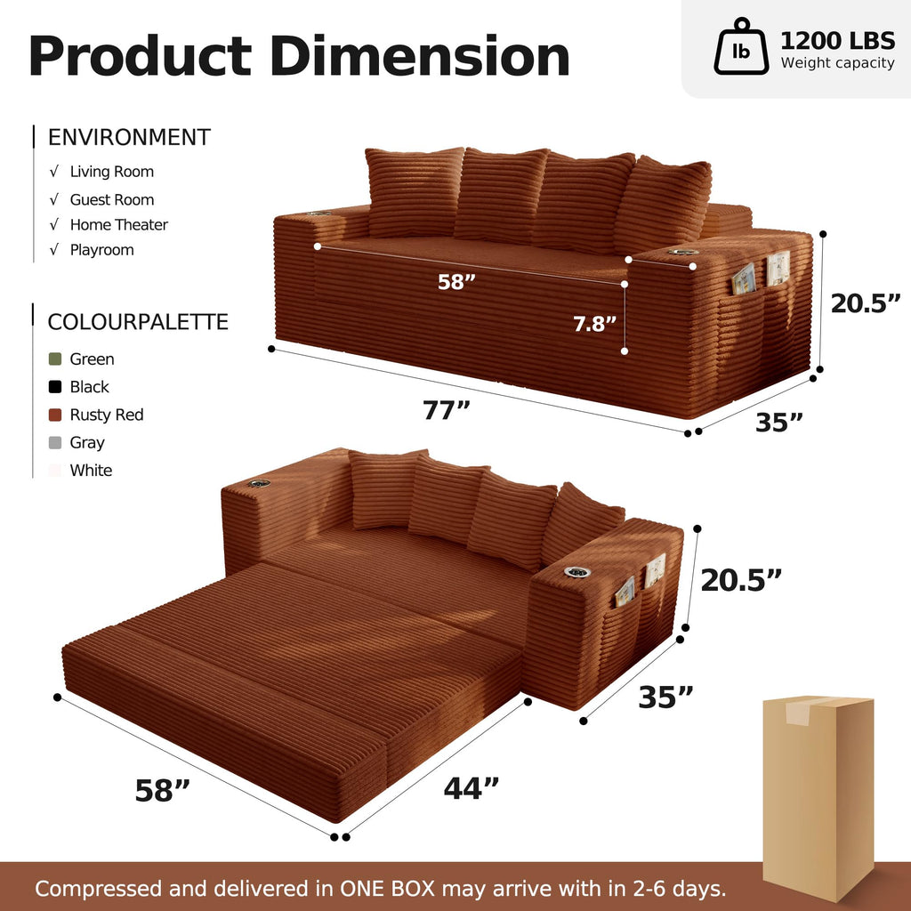 78.8'' Futon Sofa Bed, Boneless Couches for Living Room