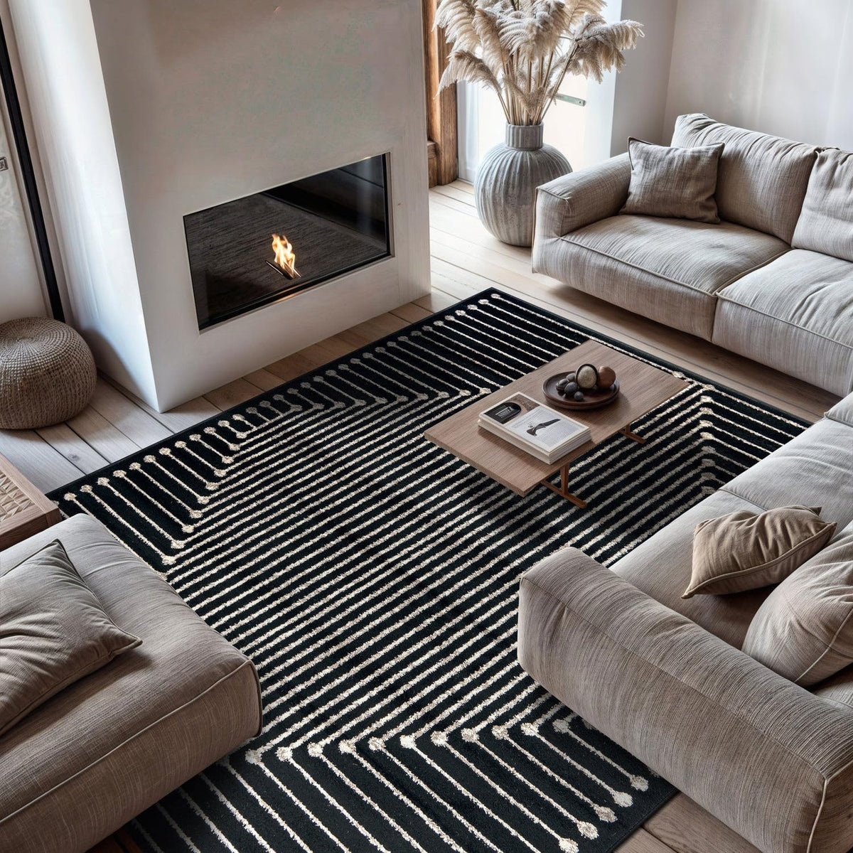 Rugshop Contemporary Bohemian Stripe Area Rug 7'10" x 10' Black