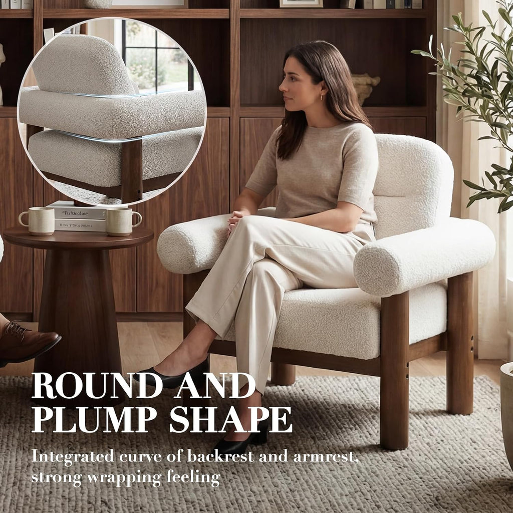 HNY Mid-Century Boucle Barrel Chair, Beige