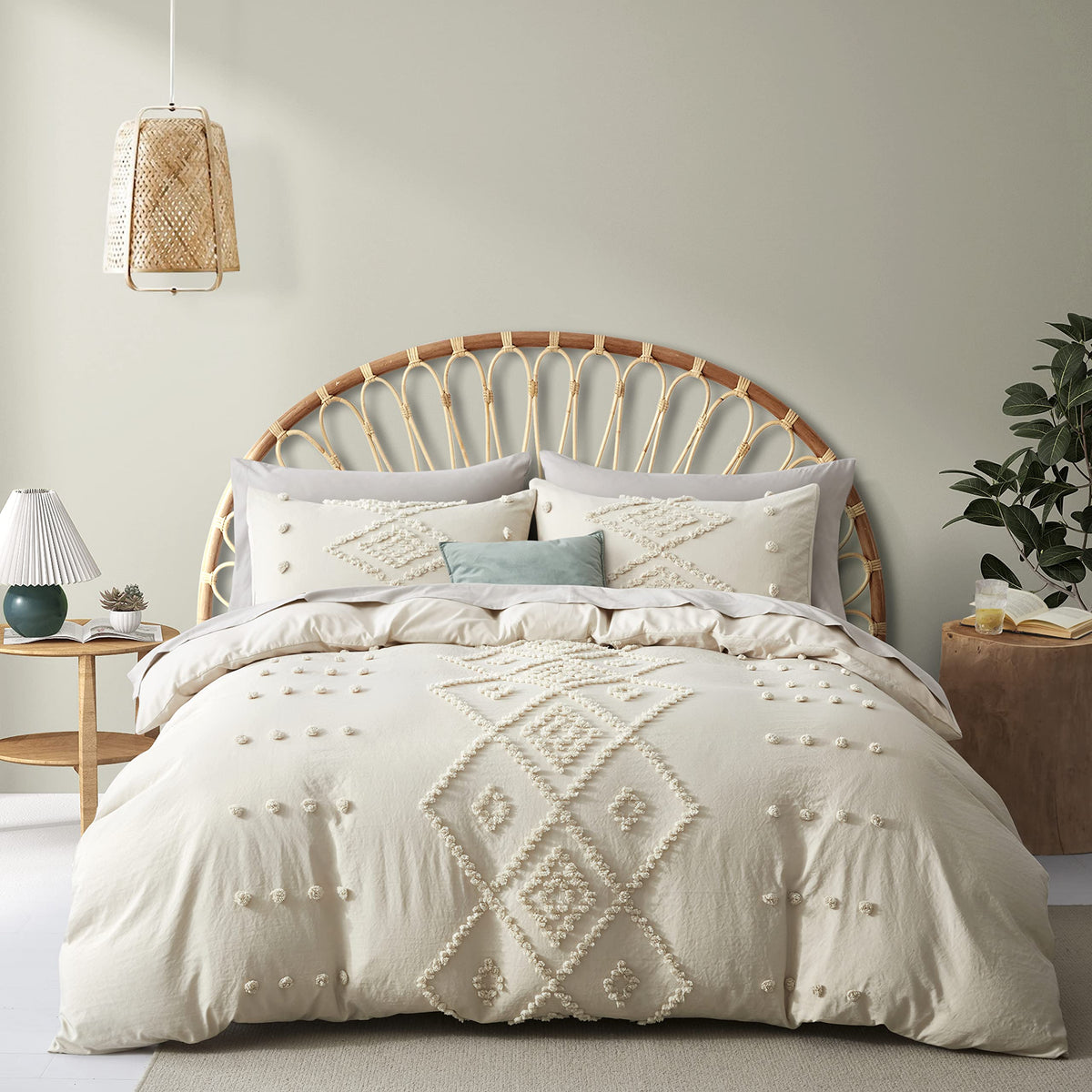 Oli Anderson Tufted Boho Queen Duvet Cover Set, Pumpkin Brown, 3 Pieces