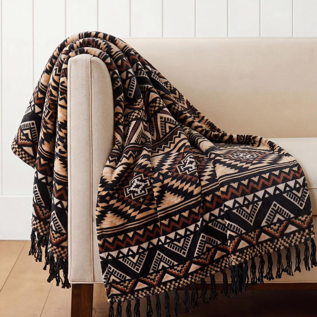 Boho Tassel Flannel Throw Blanket