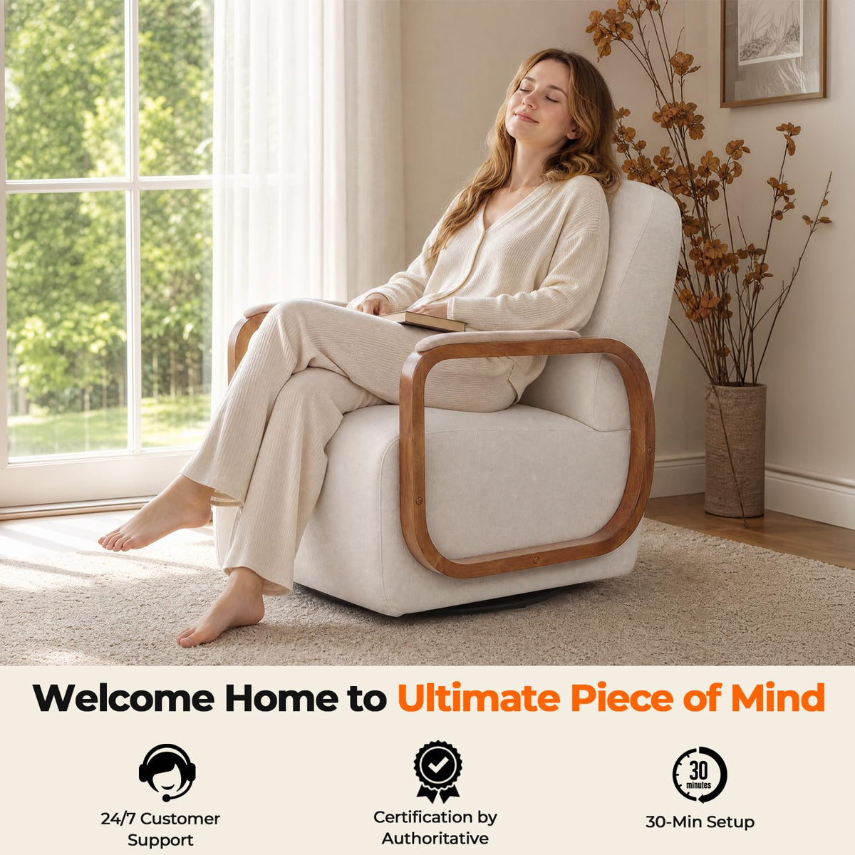 Couchus Swivel Accent Chair with Sturdy Base (Beige, Set of 2)