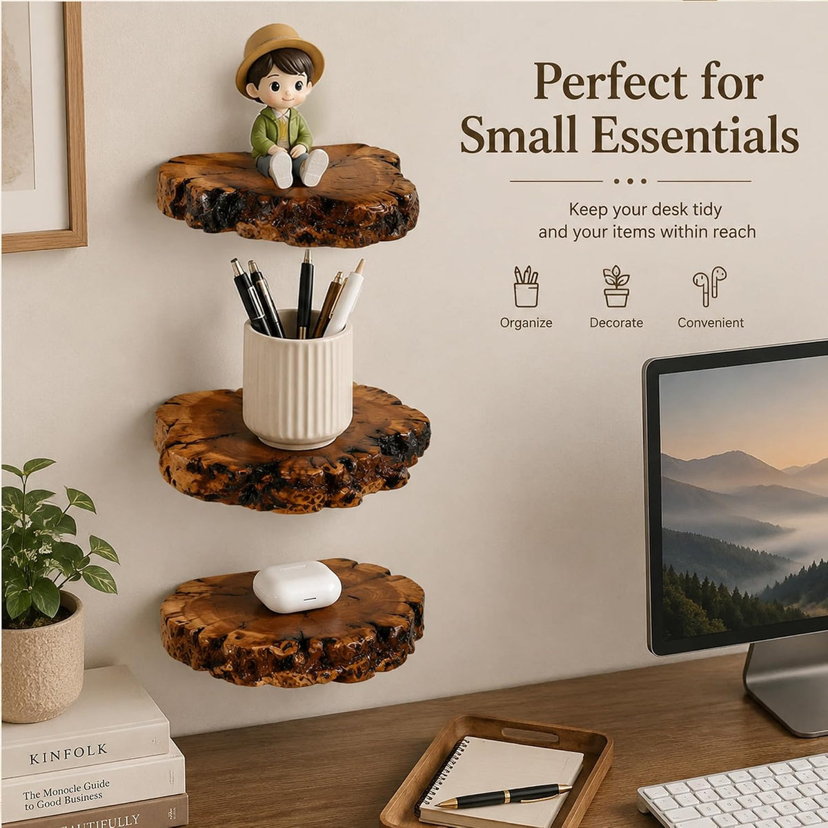 Handmade Jujube Wood Floating Shelves – Set of 3