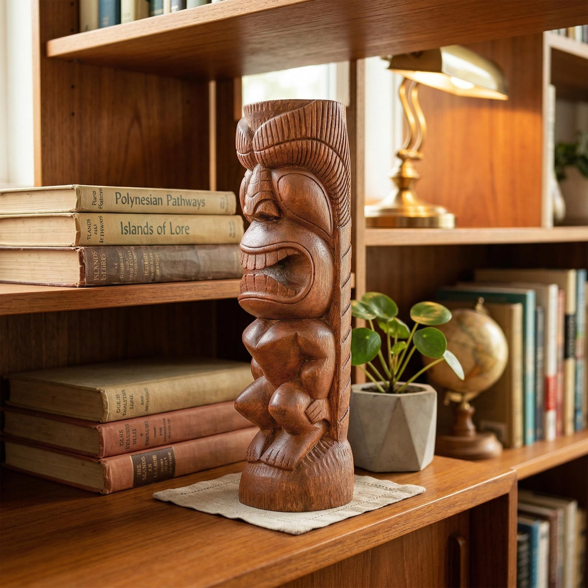 G6 Collection Handmade Wooden Primitive Tattoo Face Tribal Statue Sculpture Tiki