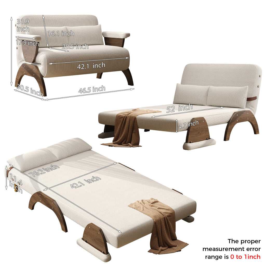 JASIWAY 47" 3-in-1 Convertible Sofa Sleeper Chair Bed for Adults, Futon