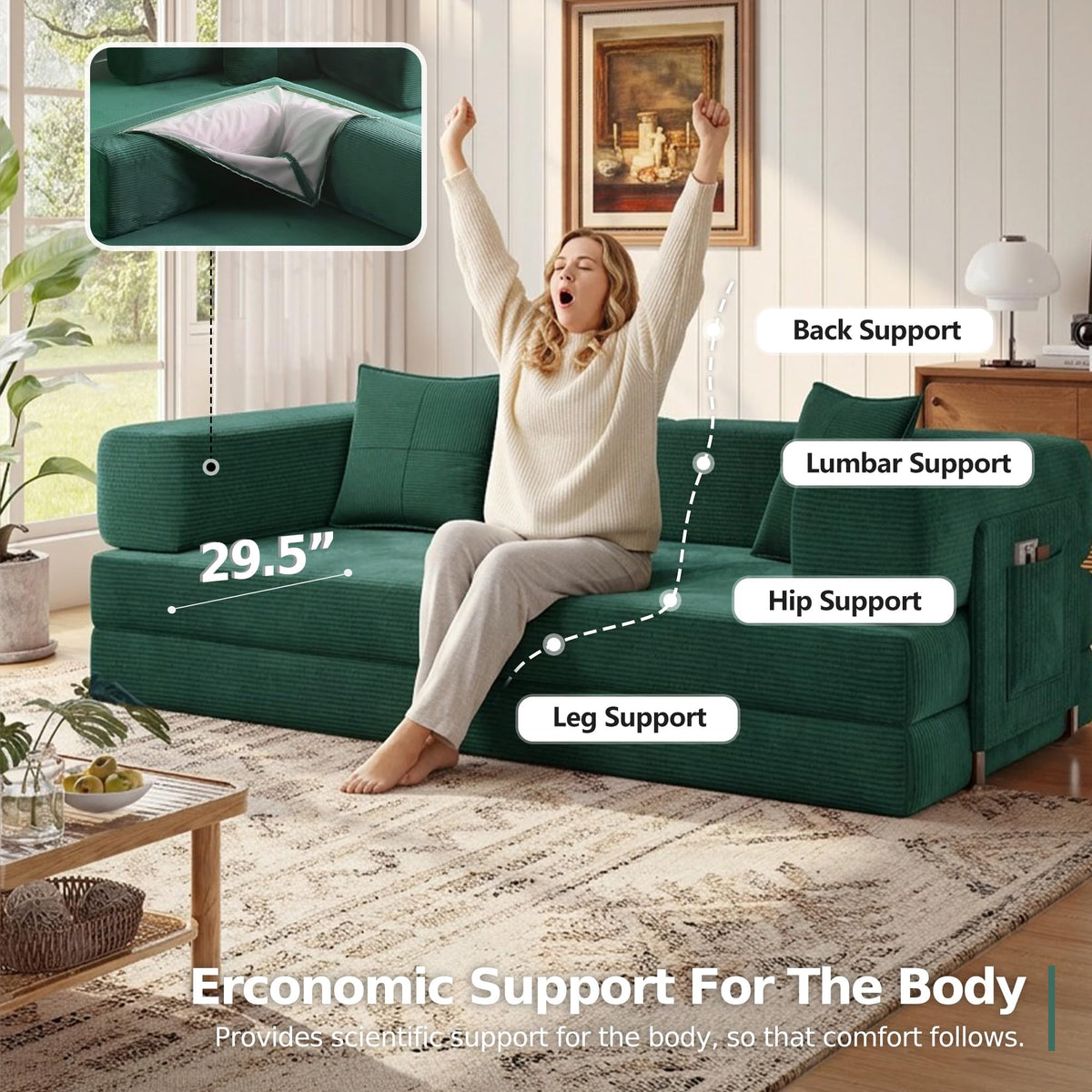 78.8'' Futon Sofa Bed, Boneless Couches for Living Room