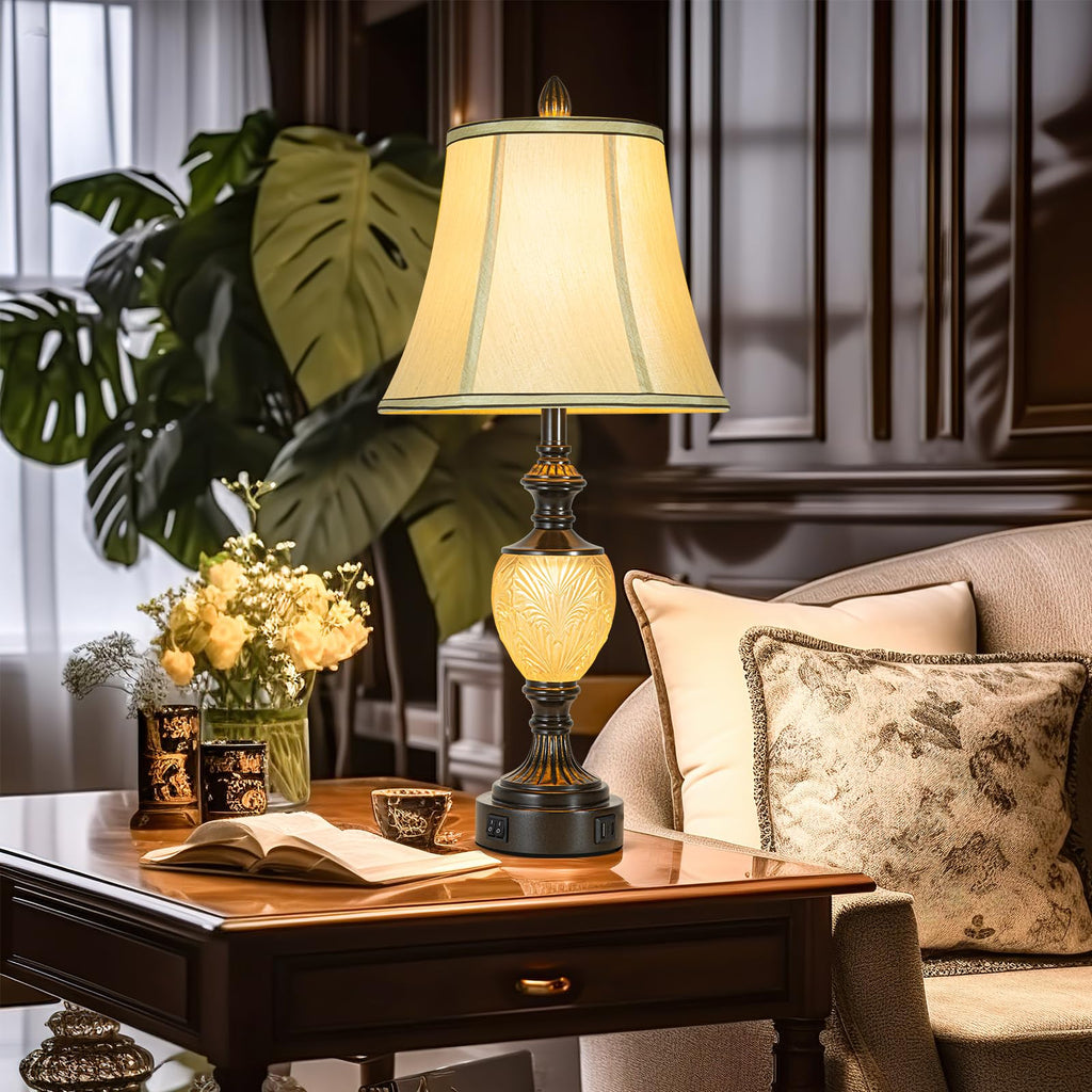 28.5" Farmhouse Table Lamp Set with Nightlights