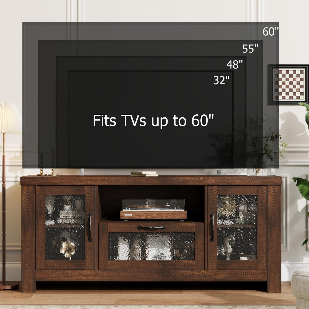 Farmhouse TV Stand with Rippled Acrylic Doors