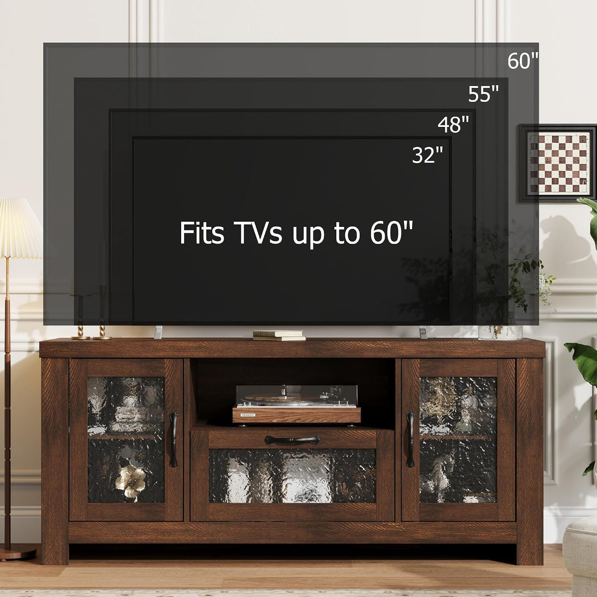 Farmhouse TV Stand with Rippled Acrylic Doors