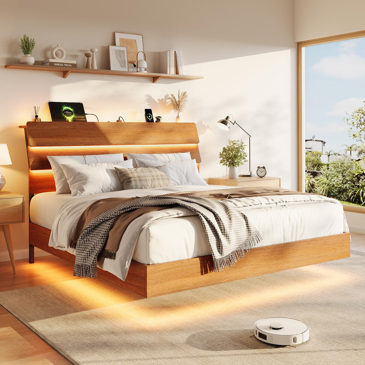 GalnFu King Size Floating Bed Frame with LED Lights