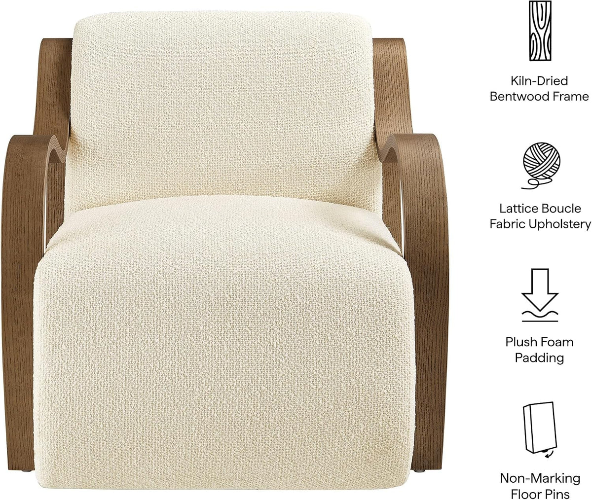 Modway Atrium Boucle Upholstered Lounge Chair in Cream with Sculptural Bentwood