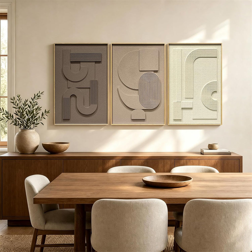 Abstract Geometric Relief Wall Art – Framed Triptych