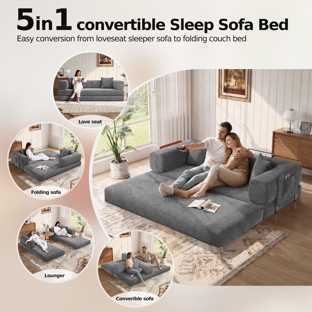 78.8'' Futon Sofa Bed, Boneless Couches for Living Room