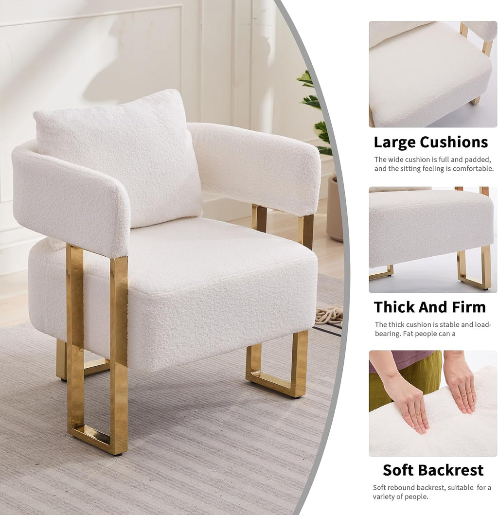 Upholstered Barrel Accent Chairs with Gold Legs – Set of 2