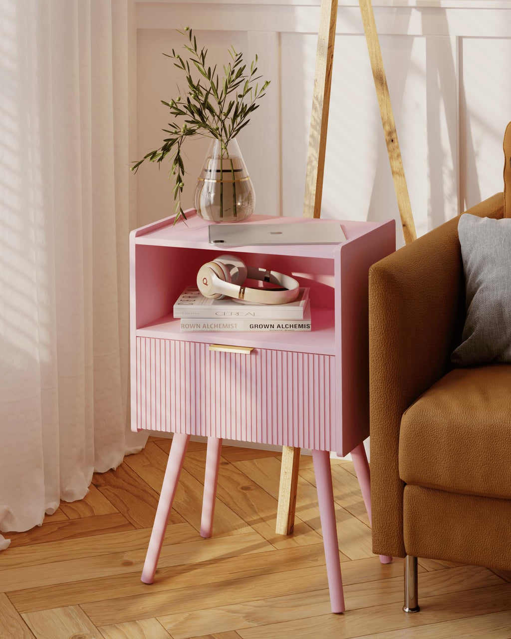 Modern Nightstand with Drawer & Open Shelf