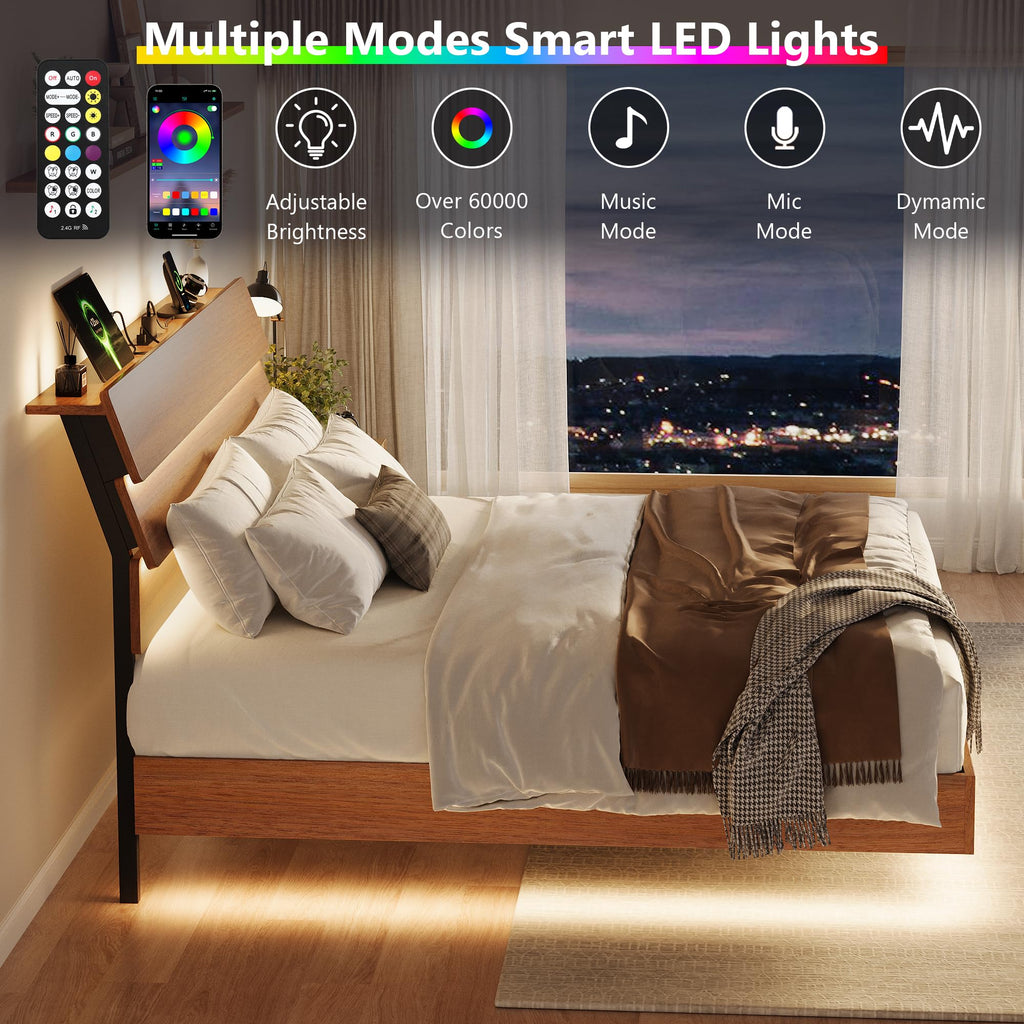 GalnFu King Size Floating Bed Frame with LED Lights